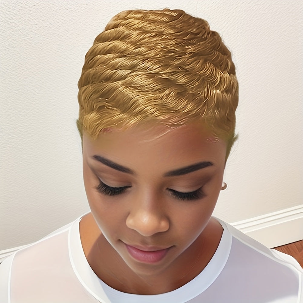 TEMU Elegant Short Cut Human Hair Wig For Women - 150% Density, Blonde Bob Style, , Halloween & Casual Attire, Fashion Accessory | Sleek Bob Style |