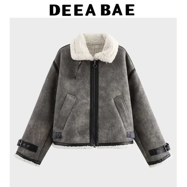 Women&#039;s Fur Faux Fur DABAE Autumn-Winter New Womens Fashion Travel Belt Fur Integrated Collar Long Sleved Jacket Y241204IJ5S