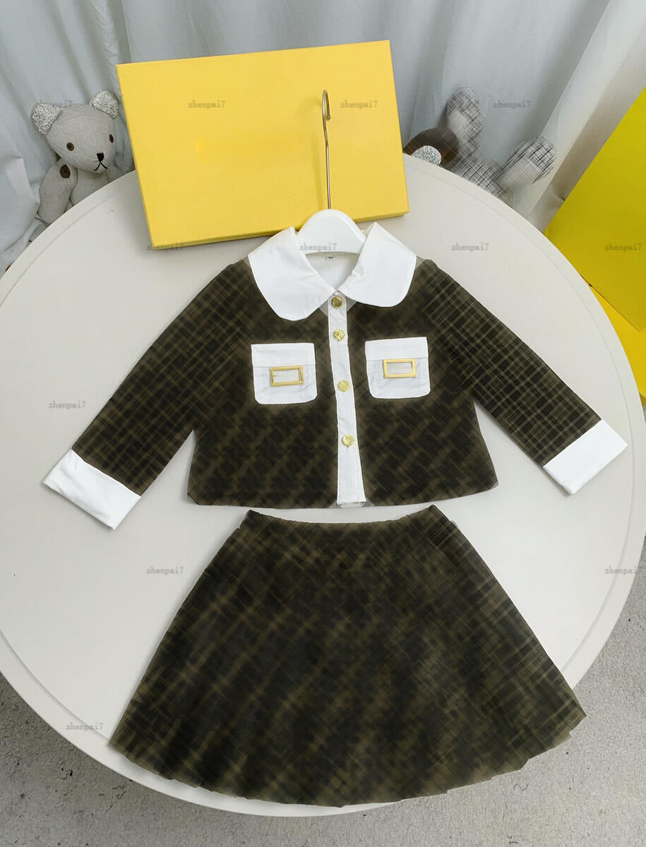 Top girls dress denim Gold button decoration Princess dress kids designer clothes Letter printing baby jacket and skirt A087X03N033