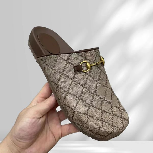 Brown and Black Designer slipper fashion Sandals Platform slippers embroidered canvas Flat Mules Platform Embroidered Linen High Heel Sandal