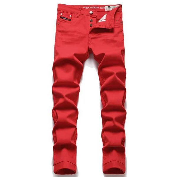 Alta qualidade Red Trend Trend Trend Stretch Slim Pants Mids Moda Bordado Bordado de ponta High-end Jeans Street Hip-Hop Clothing T241207