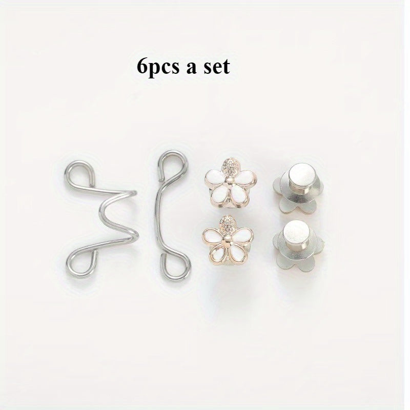 TEMU 6pcs Floral Waistband Tightener - No-sew Detachable Pant , White-black, Sewing & Knitting Accessory, Jeans And Trousers, Jeans Waist