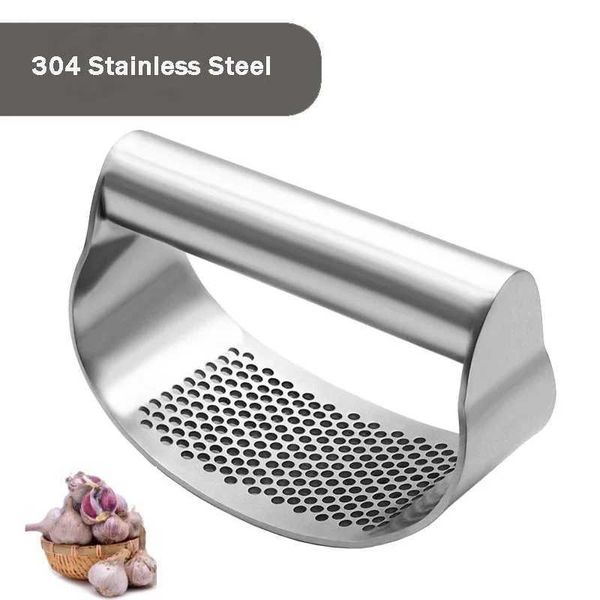 304 Stainless Steel Garlic Press Manual Curved Grinding Chopper Tree-function Vegetable Cooking Cer Kitchen Gadgets Utensils Y250117