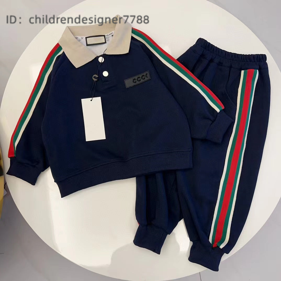 Children&#039;s sportswear fashion two-piece set for autumn 2024, new children&#039;s clothing set with square collar long sleeved top and pants, me