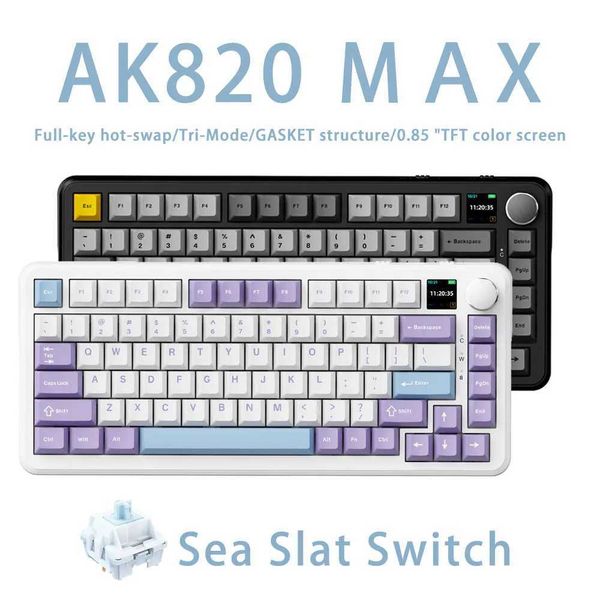 Keyboards AJAZZ AK820 MAX Wireless Mechanical Keyboard Full-Key Hot Swappable BT5.0-2.4G-USB-C Gaming Keyboard With 0.85 TFT Color Screen y2