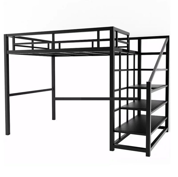 Elevated bed attic iron frame bed rust-proof paint wrought iron ladder cabinet