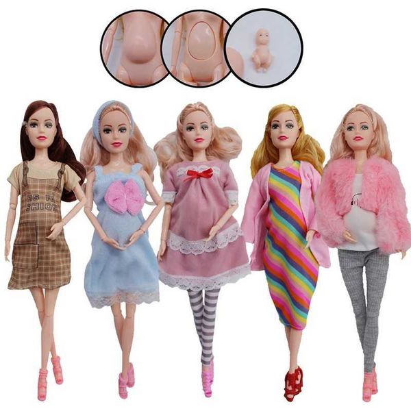 Educational Toy Pregnant Dolls for Children with Two Babies and Random Shoes Accessories Fashion Clothes Gift for Girl Games X250210