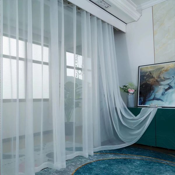 Asazal White Tulle Sheer Bay Window Gauze Sheer Curtains For Living Room Balcony Custom Size Modern Voile Drapes Bedroom Decoration 240730