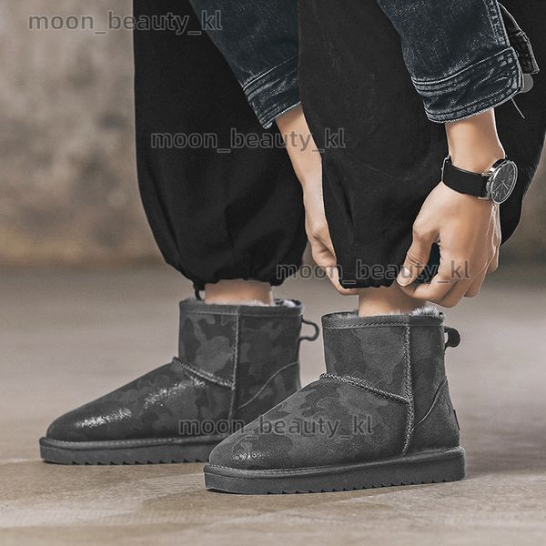 designer boot Winter warm cowhide snow boots, large waterproof fashion men&#039;s cotton shoes, thick anti slip men&#039;s shoes, low boots