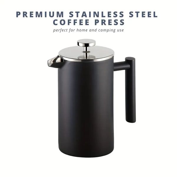1pc Premium French Press Coffee Maker, 304 Grade Stainless Steel Insulated Coffee Press, Coffee Press For Home Travel And Camping Use, Small