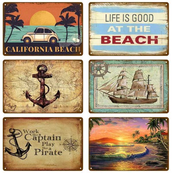 High Quality Metal Plate Home Wall Decor For Beach Bar Seaside House Surf Club Decorative Iron Painting Tin Sign Plaque Metal Sign Summer Ar