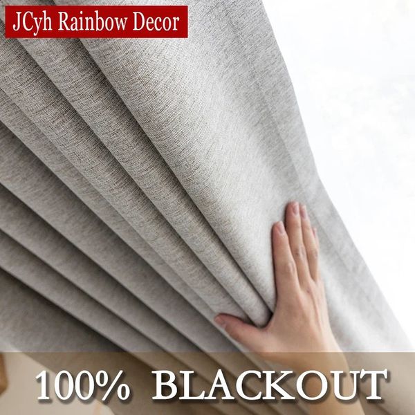 Linen Texture 100% Blackout Curtains for Bedroom Long Living Room Window Thermal Insulated Blinds Curtain Panels Drapes 240804
