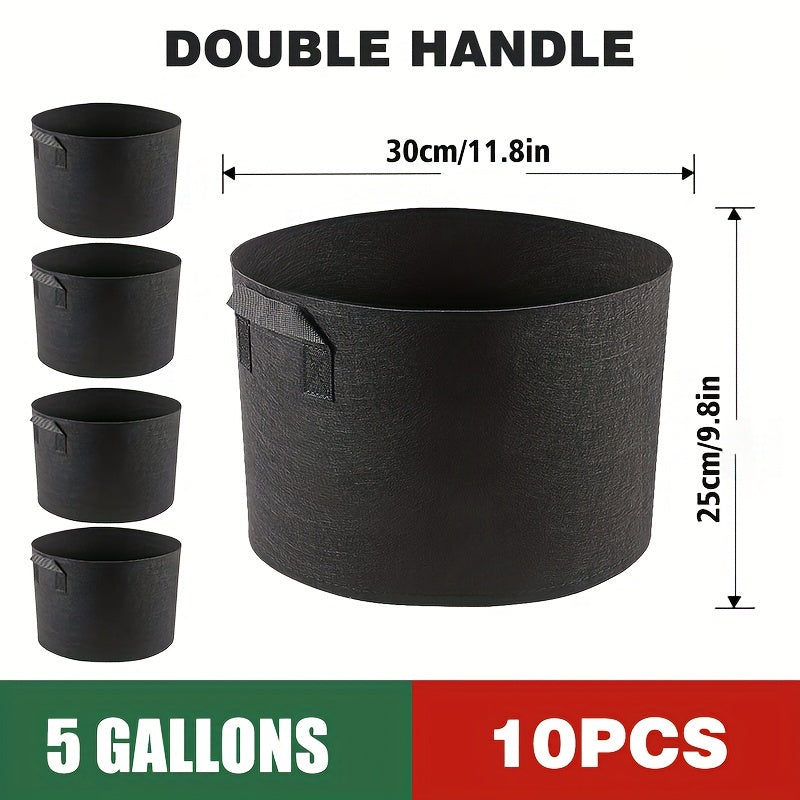 TEMU 10 Packs, Double Handle Grow Bag, Plant , Tree Planting Bag, Bag, Non-woven Grow Container For Growing Flowers And Potatoes, Tomatoes, And ,