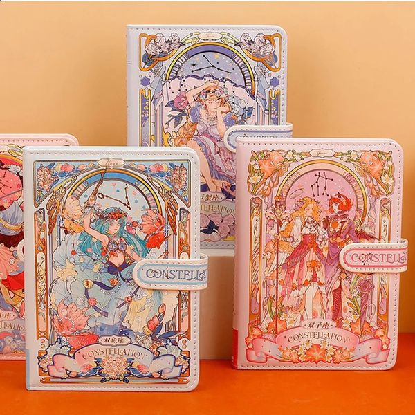 12 Constellations Series Notebook Color Page Pretty Illustration Soft Leather Magnetic Buckle Student Diary Hardcover Notepad 250107
