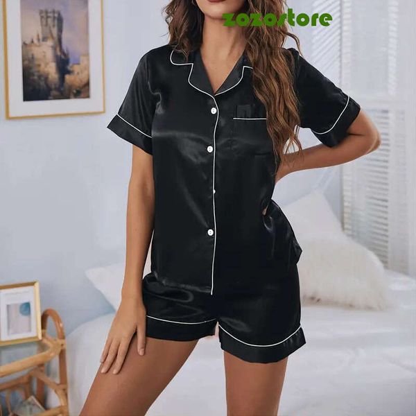 Women&#039;s Pajamas Set Satin Sleepwear Button Down Tops And Shorts Pajama 2 Piece Suit Pyjama Femme Nightwear Loungewear For Summer 03