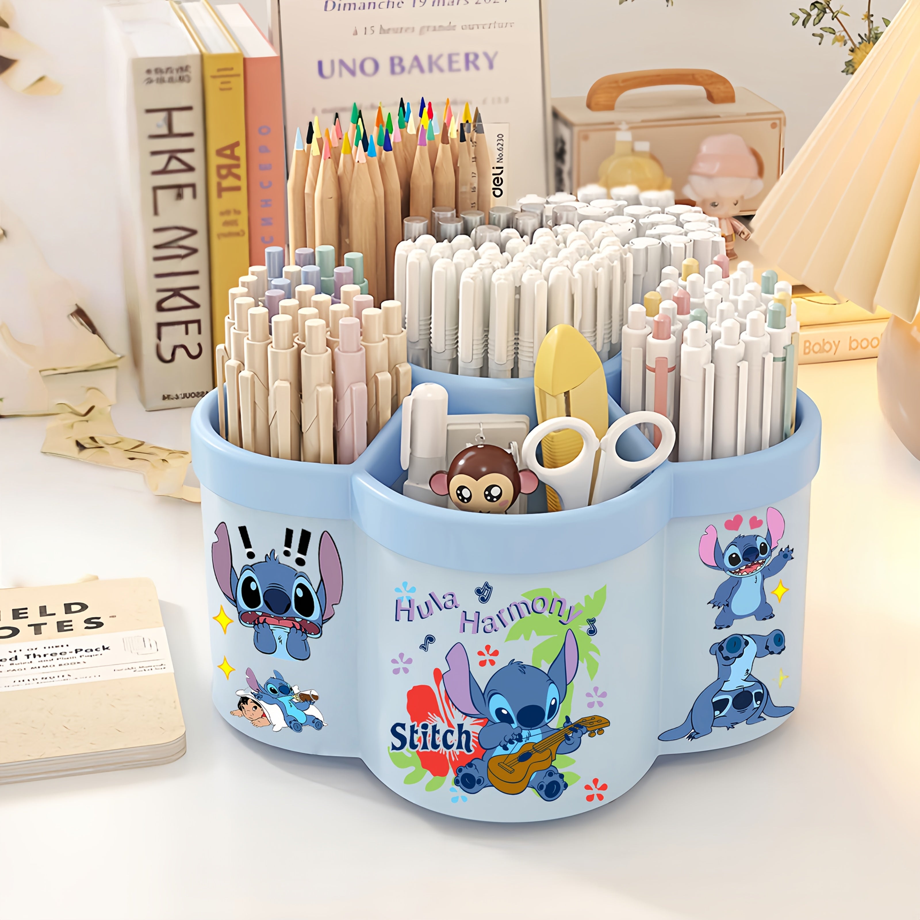TEMU 1pc Stitch Cute Swivel Pencil Holder, Super Capacity Desktop Stationery Storage Box, Pencil Cup With Multiple Storage Spaces, Suitable For