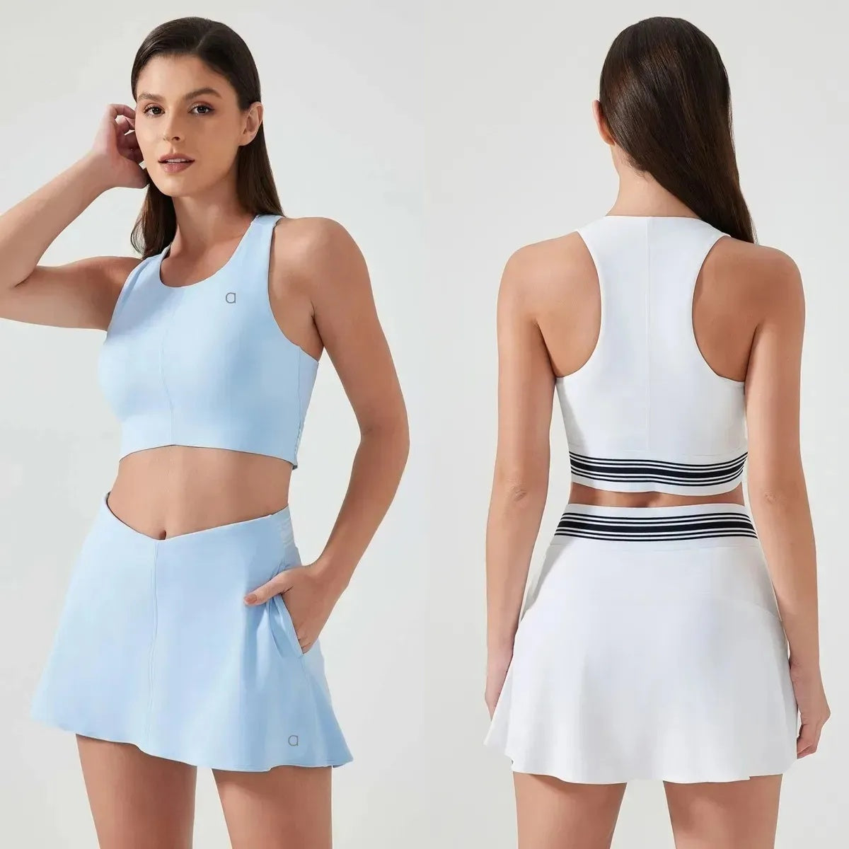 A746 Breathable Summer Athletic Wear for Women Durable Shockproof Sports Bra and Tennis Skirt Outdoor Women&#039;s Quick Dry Fitness Top Skirts