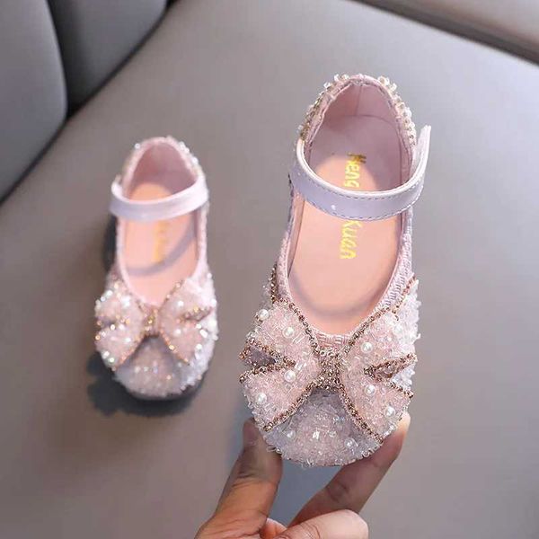 Sapatos de couro para crianças novas crianças de lantejoulas de shinestone sapatos de dança primavera outono meninas arco shoes planha