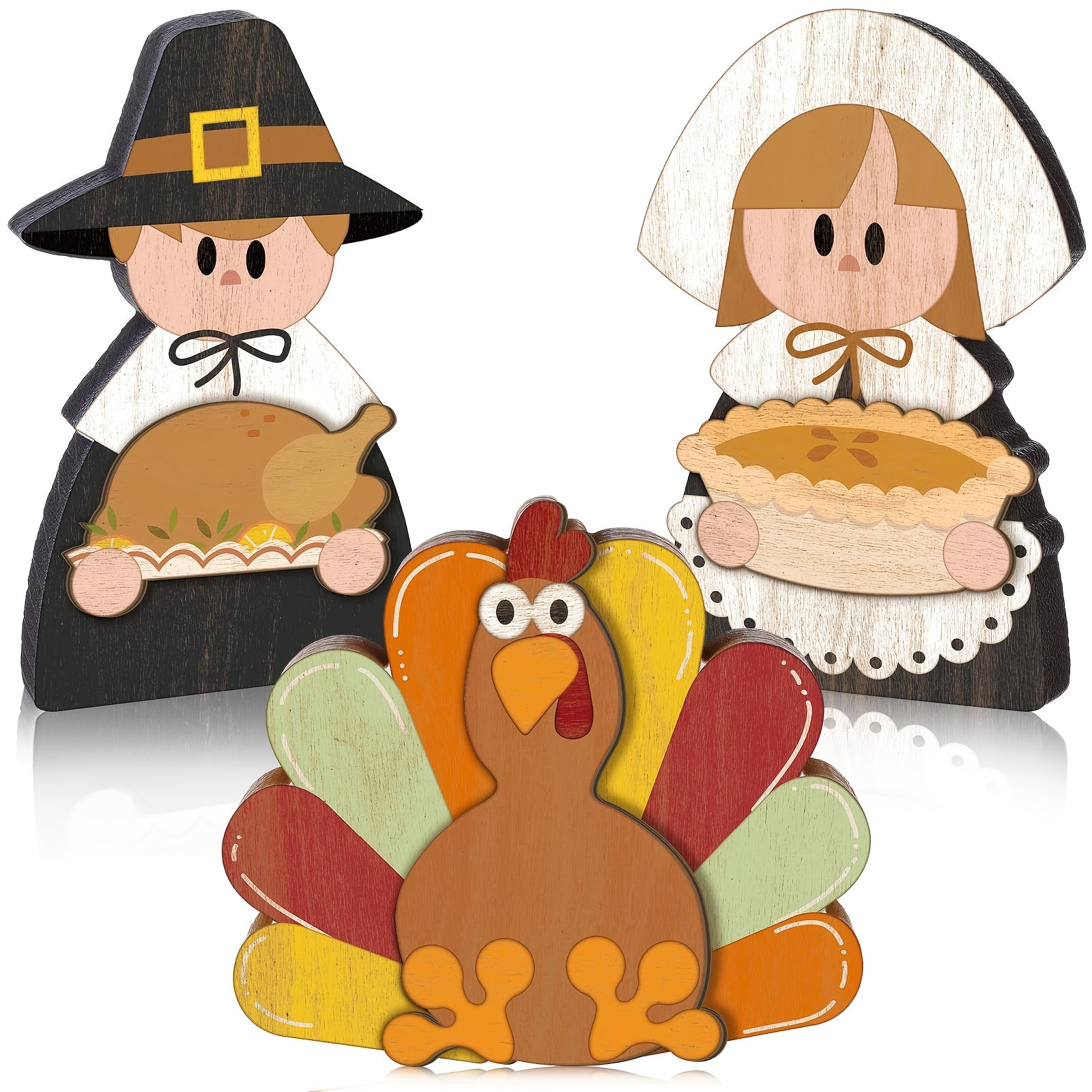 TEMU 3pcs Rustic Wooden & Turkey Layered Tray Decorations - Farmhouse Tabletop Centerpieces With , Pumpkins & Candles, Artificial Wood Holiday Decor