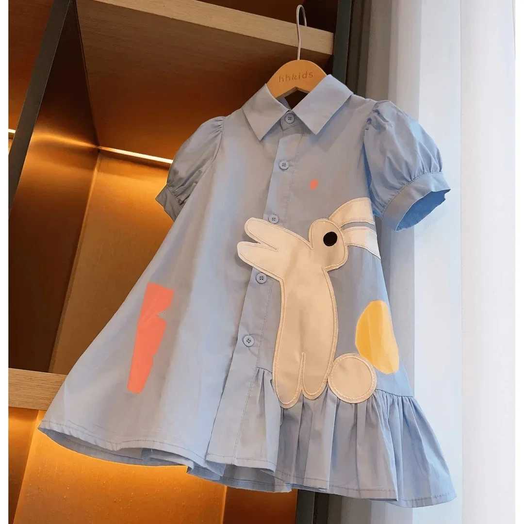 Baby Girls Dresses Kids Short Sled Cartoon Dress Toddler Blue Ce 2024 1 To 8 Yrs Childrens Korean Style Clothing Y250206