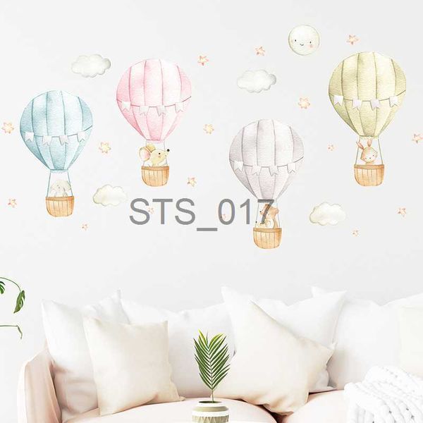 Other Decorative Stickers Kid&#039;s Room Wall Stickers Cartoon Animal on Colorful Hot Air Balloon Wall Decals Bedroom Baby Nursery Room Dec