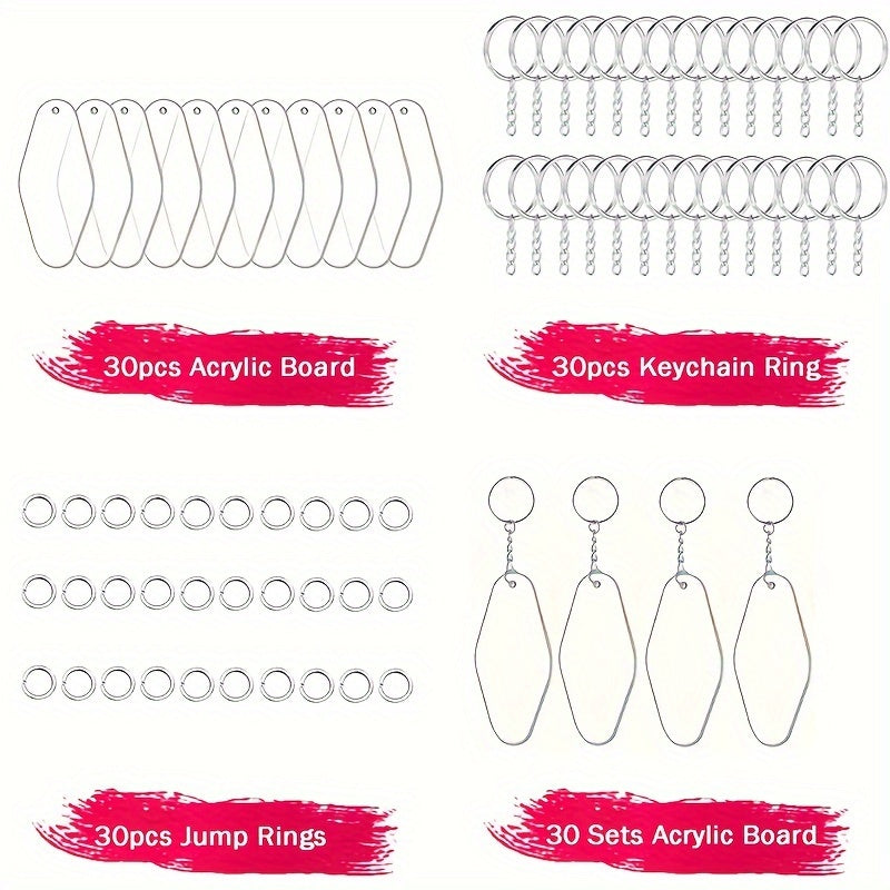 TEMU 90pcs Retro Crafters Kits - 30 Vintage Acrylic Key Blanks + 30 Keychain Rings + 30 Jump Rings | Bulk Diy Supplies For Vinyl Decal Projects,