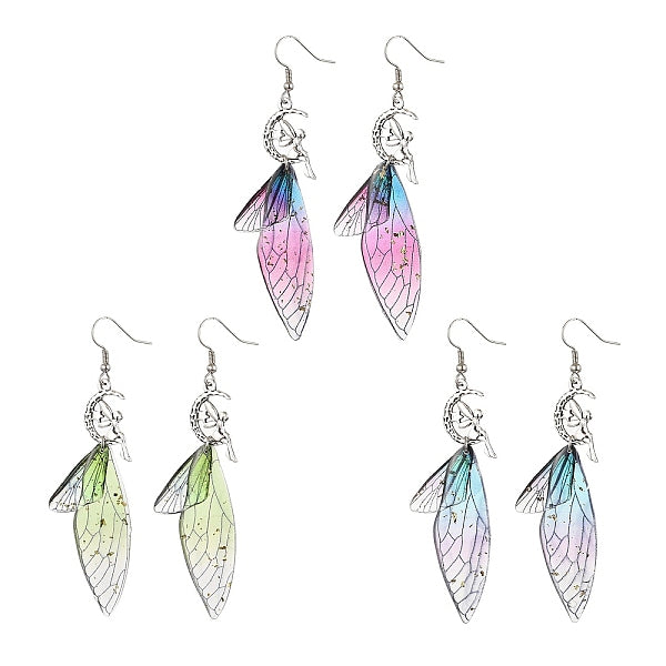 Boucles d'oreilles pendantes en forme d'ailes en acier inoxydable chirurgical 316