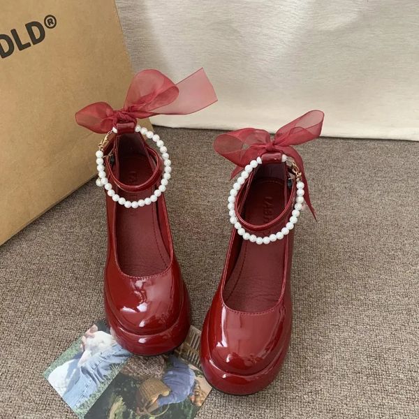 Mary Jane Shoes Womens Spring Spring Ultra-High Heel Pearl Chain com plataforma Block Heel Wedding Shoes 241225