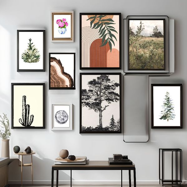 3 pieces Wooden Framed Canvas Poster Hillside plants and path poster, nature art, Creative Waterproof Canvas Posters, Bedroom, Office