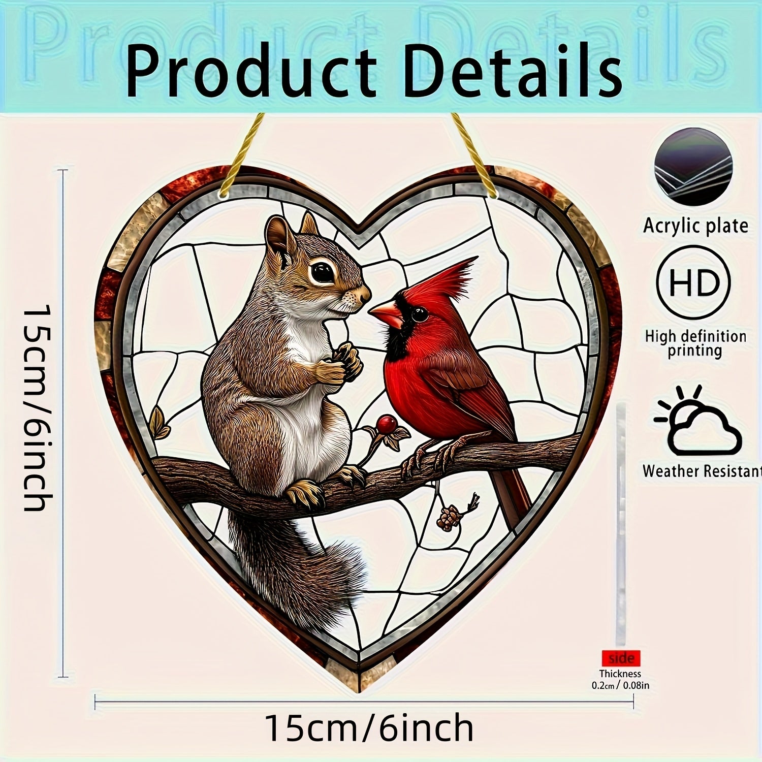 TEMU 2d Flat, 2d Flat Design, Featuring A Squirrel And Pattern, (6 Inches X 6 Inches) Light , Gardening Light Series, Acrylic Pendant, Fun Gift For ,