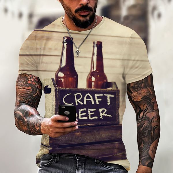 Trendy Summer Men&#039;s T-shirt Creative Beer Graphic 3D Printed Bar Hip Hop Personality Short-sleeve Street O Collar Plus Size Top