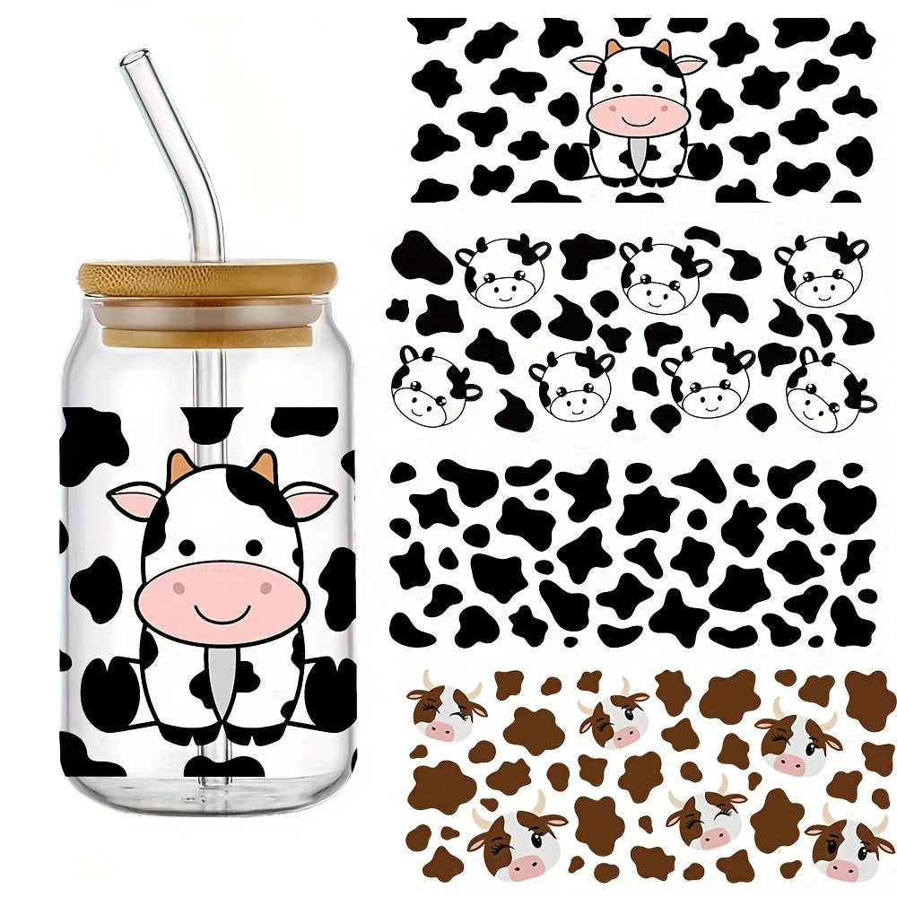 TEMU 4pcs Cow Uv Dtf Cup Wraps Decals Waterproof Transfer Stickers Dly Flash Drill For He Glass 160z Cup Wraps Fashion Women Decals Diy Crafts