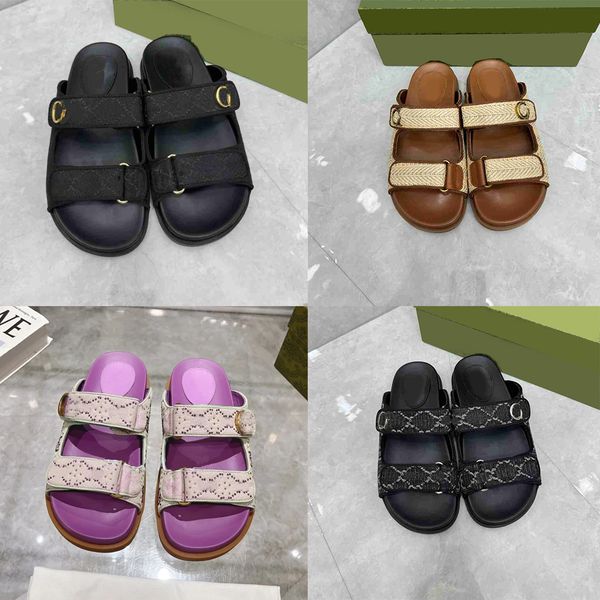 Designer Sandals Crystal Dad Slippers Women Platform Slides Denim Slippers Beach Summer Mules Leather Waterproof Sandal Two Strap Slipper