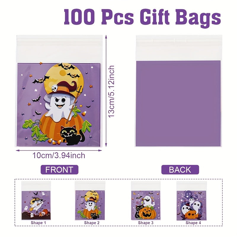 TEMU 100pcs Halloween Gift Bags - Self-sealing Ziplock Bags With Pumpkin, , Bats - Purple Party Decorations, For Candy, Trick-or-treat, Haunted House