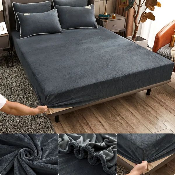 Sheet 1 piece of velvet fabric decal bed sheet with soft touch elastic bedding linen warm flannel decal bed sheet 240918