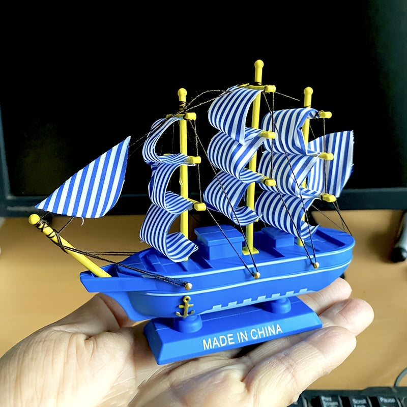 TEMU 1pc Nautical Sailing Ship Model, Plastic Ocean-themed Tabletop Decor, Creative Miniature Boat For Bar And Home Decoration, English Text