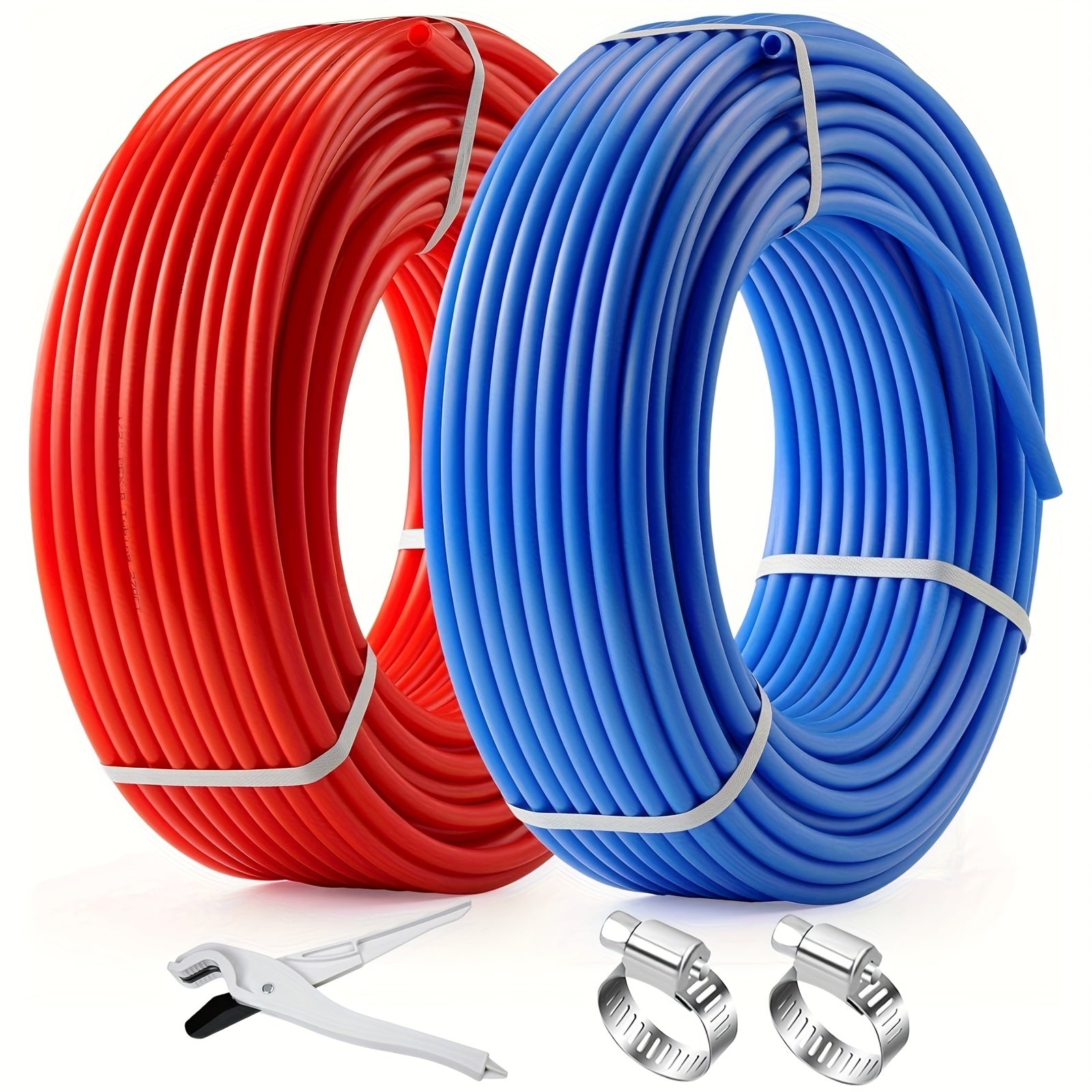TEMU 1-2 Inch Pex Plumbing Kit - 200ft (100ft Red + 100ft Blue) Pex Tubing For Water, Includes Cinch Clamps & Pipe Cutter - Potable For Home Plumbing