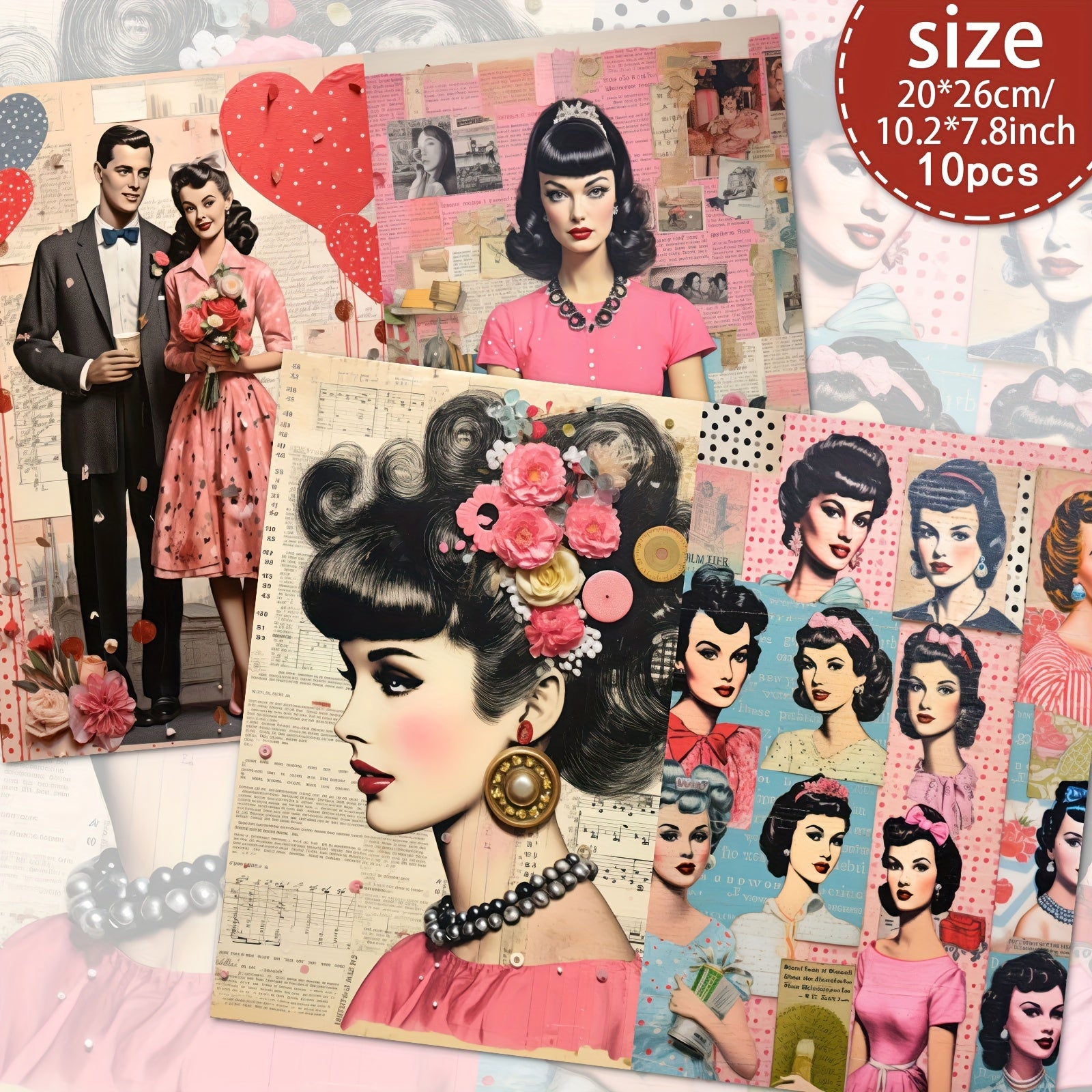 TEMU Vintage-inspired Modern Women Scrapbooking Paper Set: Handcrafted Junk Journal And Decorative Craft Papers -