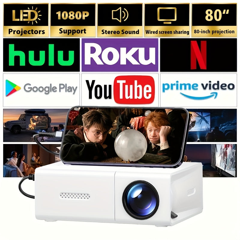 TEMU Portable Mini Projector, Supports - Compatible With Ios, , Windows & More - Includes Remote Control, Suitable For Smartphones, Ps4, And Usb