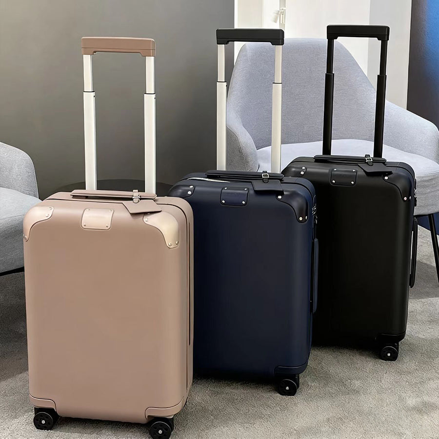 Designer Luggage suitcase Aluminum Alloy Hard Shell Rolling Luggage Silent Wheels Trolley Elegant Design for International Trips Multiple Sizes