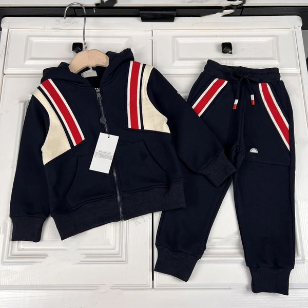 Clothing Sets hooded jackets with long pants two pieces designer baby clothes sets black color zip jacket cotton casual children sports trac