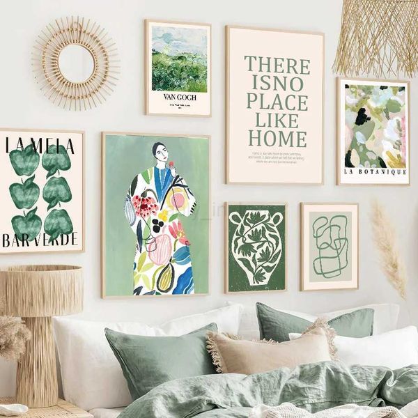 Green Botanical Vase La Mela Van Gogh Abstract Line Wall Art Canvas Painting Posters And Prints Pictures For Living Room DecorM240722