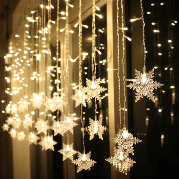 New Year 2025 8 Modes EU Plug Garden Light Christmas Decoration Snowflake Window Curtain Garland LED Icicle Fairy Light Flashing zyc241120
