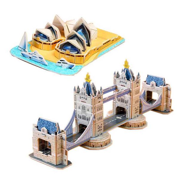3D Puzzles 3D Cardboard Puzzle Famous Architecture Buildings Assembling Model Childrens Handmade DIY Puzzle Toys H241119