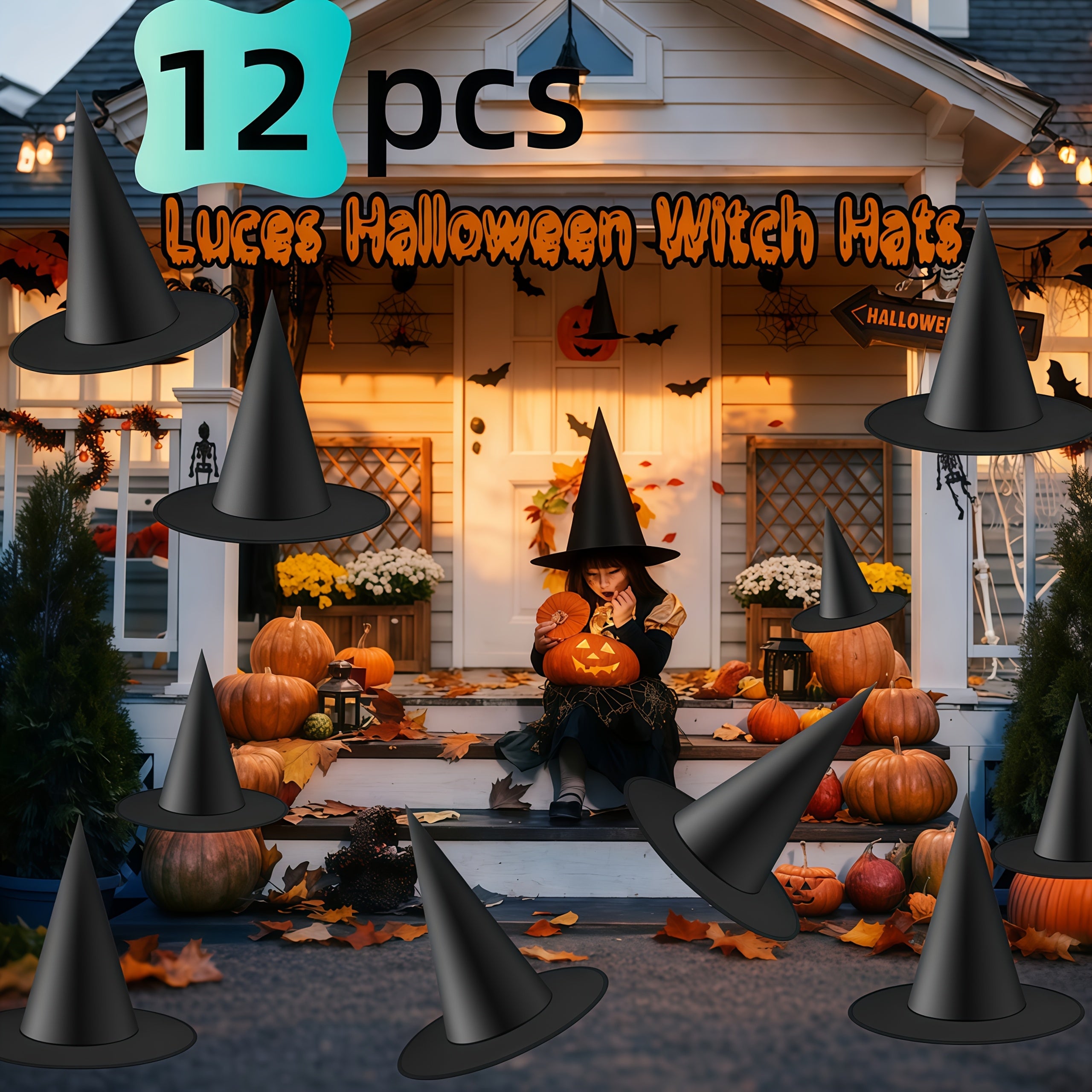 TEMU 12, Black Hats, Plus 60 Bat Wall Decorations And Lines, Halloween Costume Accessory Hats, Suitable For Halloween Party Decoration, Hanging Hats,