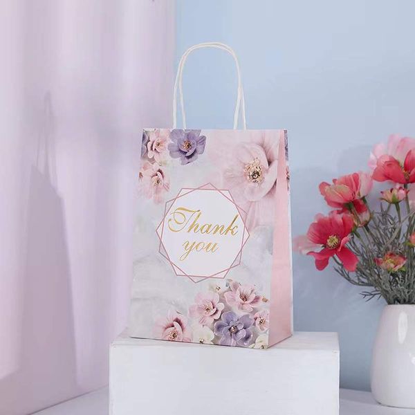 12-24-48pcs Kraft Paper Bags Thank You Portable Gift Bag Wedding Candy Chocolate Packaging Christmas Birthday Favors Party Decor