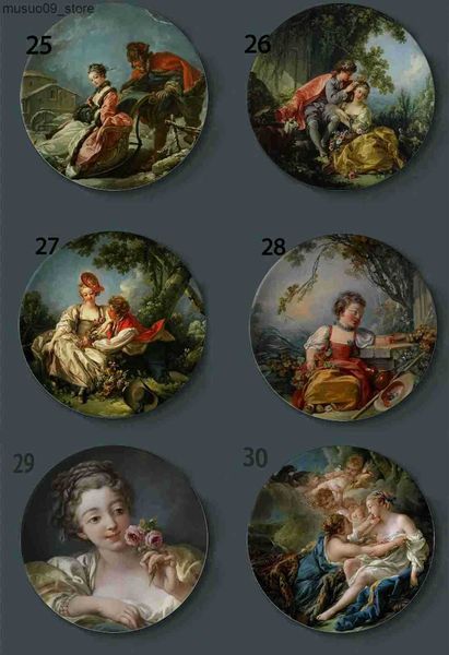 Decorative Plates Francois Boucher Painting Decorative Plates Ceramic Home Artistic Dish Hotel Background Display Lady and Boy Oil Painting