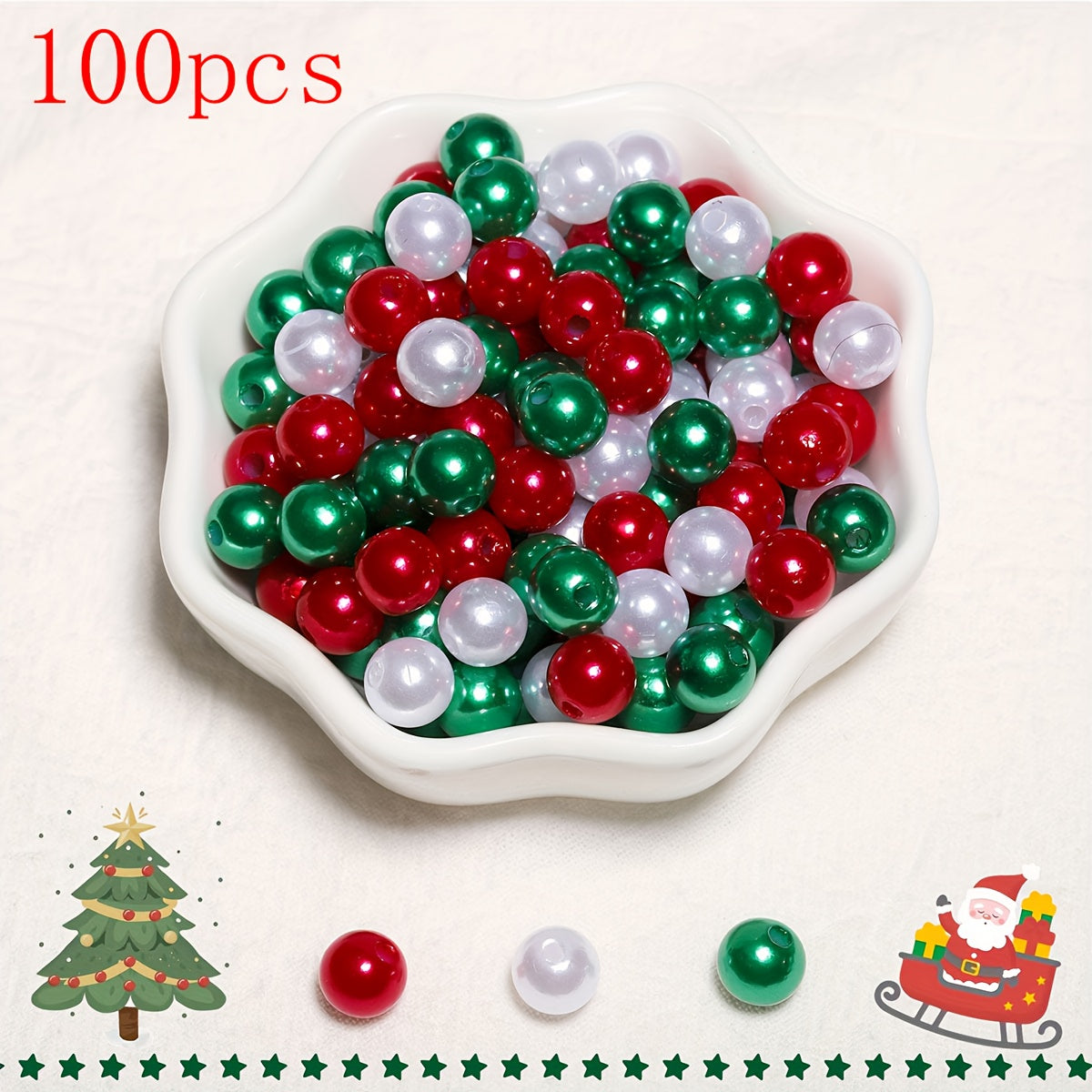 TEMU 100pcs 8mm Christmas Beads, Red, Green And White Acrylic Beads, 6mm Jewelry Making Beads, Holiday Party Decorations, Diy Necklaces, Bracelets,