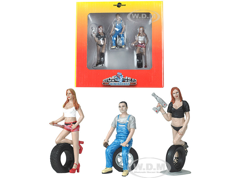 Andie Derek and Michele Tire Brigade 3 piece Figurine Set 1-24 by Motorhead Miniatures