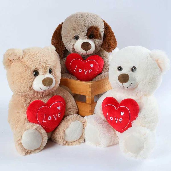 Plush Dolls 25CM Cute Hug Heart Bear Dog Plush Toys Red Heart Print Love Creative Animal Stuffed Doll For Lovers Valentines Day GiftY2412168